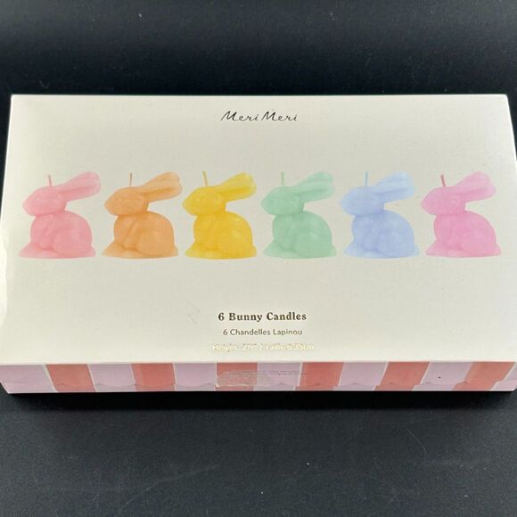 1) Meri Meri 6 Bunny Candles, Pastel 2.5"H x 1 5/8"L,  2.5 Burn Hours - Picture 3 of 9